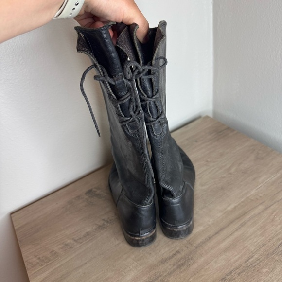 MOMA Made in Italy Leather Black Riding Biker Boots Lace Up Long - Picture 5 of 11